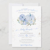 小さなカボチャ青い白い男の子女の子の赤ちゃんシャワー 招待状 (正面)