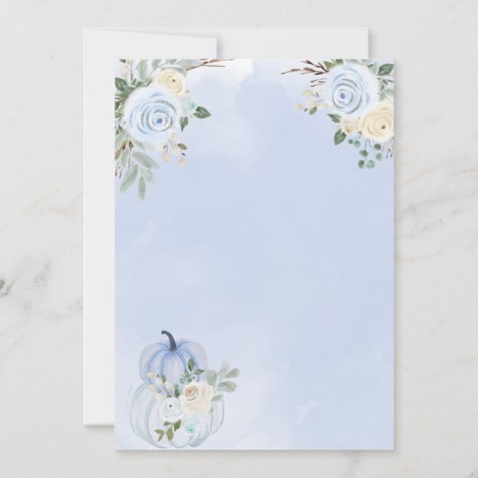 小さなカボチャ青い白い男の子女の子の赤ちゃんシャワー 招待状 (裏面)