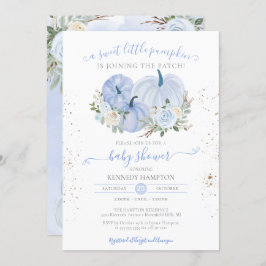 小さなカボチャ青い白い男の子女の子の赤ちゃんシャワー 招待状