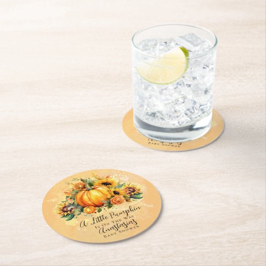 小さなカボチャ |ひまわり秋赤ちゃんシャワー ラウンドペーパーコースター (インサイチュ)