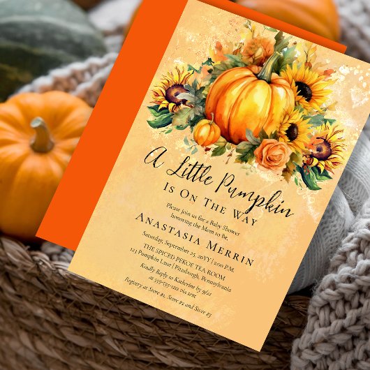 小さなカボチャ |ひまわり秋赤ちゃんシャワー 招待状