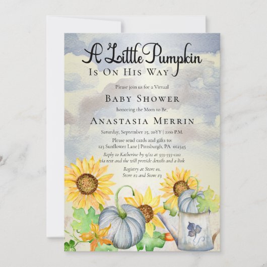 小さなカボチャ |ひまわり花仮想ベビーシャワー 招待状 (正面)