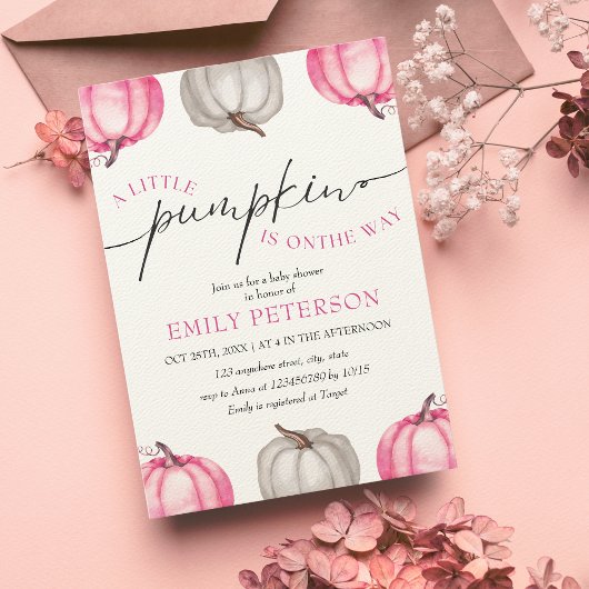 小さなカボチャ |女の子の秋ベビーシャワー 招待状