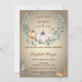 小さなカボチャ、葉っぱ、秋のベビーシャワー 招待状 (正面)