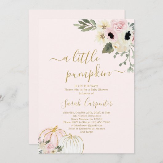 小さなカボチャBohoベビーシャワーガール招待状 招待状 (正面/裏面)