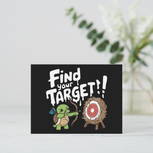 小さなカメが弓を目指して矢を放つ ポストカード (スタンド正面)