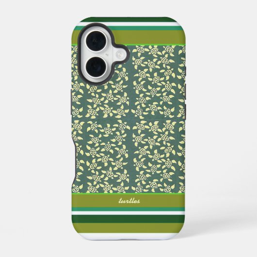 小さなカメの緑のパターン iPhone 16ケース (裏面)