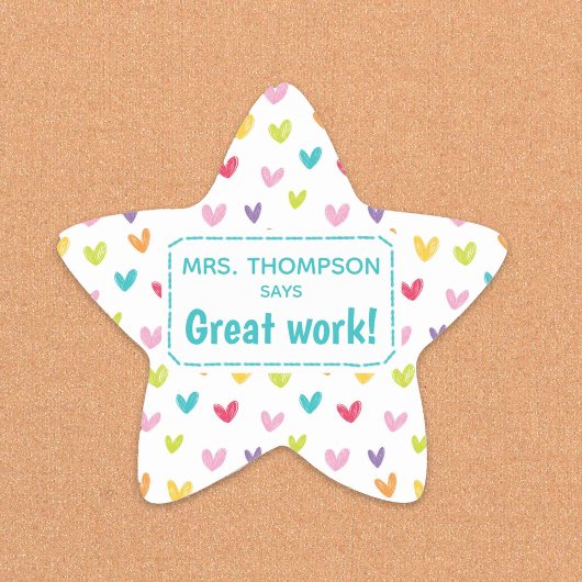 小さなカラフルなハートの先生の賛辞 星シール