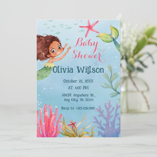 小さなカラフル人魚の赤ちゃんシャワー 招待状 (スタンド正面)