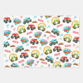 小さなカラフル少年モンスタートラックパターン ラッピングペーパーシート (正面)