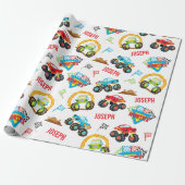 小さなカラフル少年モンスタートラックパターン ラッピングペーパー (アンロールド)