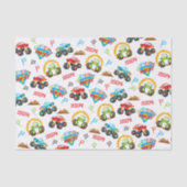 小さなカラフル少年モンスタートラックパターン 薄葉紙 (正面)