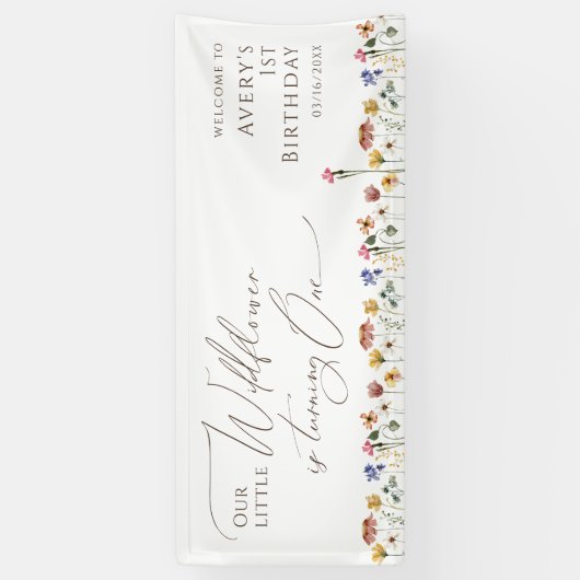 小さなカラフル野の花が一誕生日 横断幕 (縦)