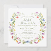 小さなカラフル野花の赤ん坊の女の子シャワー広場 招待状 (正面)