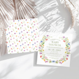 小さなカラフル野花の赤ん坊の女の子シャワー広場 招待状