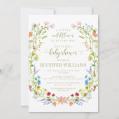 小さなカラフル野花boho赤ちゃん女の子シャワー 招待状 (正面)