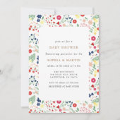 小さなカラフル野草花枠の赤ちゃんシャワー 招待状 (正面)