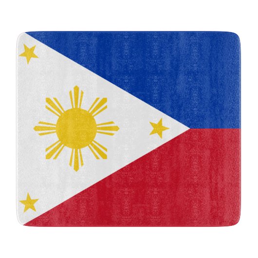 小さなガラス板とフィリピン国旗 カッティングボード (正面)