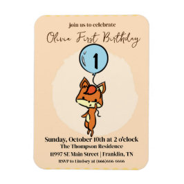 小さなキツネバルーン付き1st誕生日 マグネット