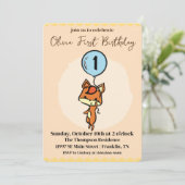 小さなキツネバルーン付き1st誕生日 招待状 (スタンド正面)