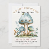 小さなキノコお洒落の森、1歳の誕生日 招待状 (正面)