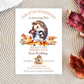 小さなキノコかわいいハリネズミのキノコの誕生日 招待状