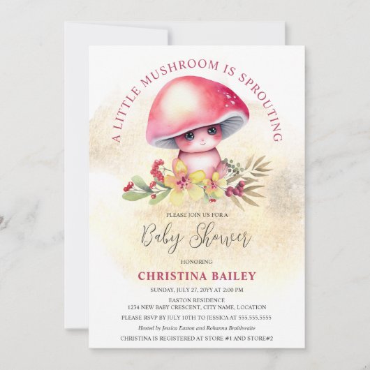 小さなキノコが赤ん坊のシャワーを発芽している 招待状 (正面)