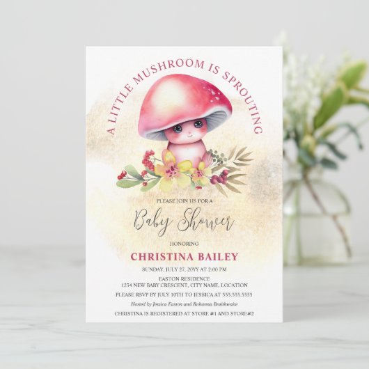 小さなキノコが赤ん坊のシャワーを発芽している 招待状 (スタンド正面)