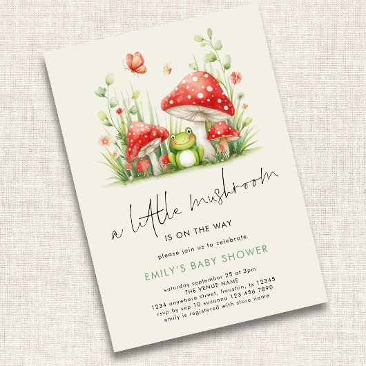 小さなキノコが途中でカエルの赤ちゃんシャワー 招待状