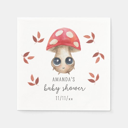 小さなキノコが途中にある – 赤ちゃんシャワー スタンダードカクテルナプキン (正面)