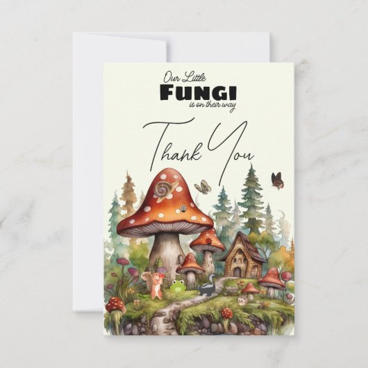 小さなキノコのお洒落秋赤ちゃんシャワー サンキューカード (正面)