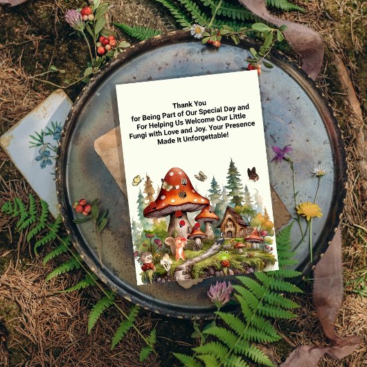 小さなキノコのお洒落秋赤ちゃんシャワー サンキューカード