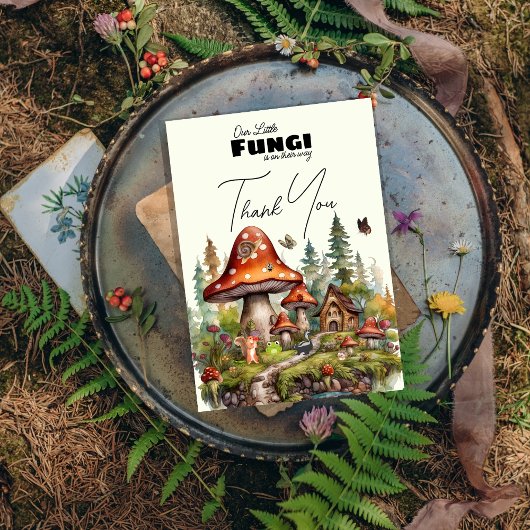 小さなキノコのお洒落秋赤ちゃんシャワー サンキューカード