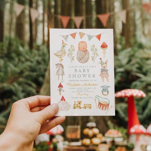 小さなキノコのウッドランド赤ちゃんシャワー 招待状