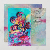 小さなキノコのエルフ、ピンクと黄色と青の輝き 招待状 (正面/裏面)