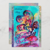 小さなキノコのエルフ、ピンクと黄色と青の輝き 案内状 (正面/裏面)