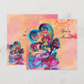 小さなキノコのエルフ、ピンクと黄色の輝きの金 招待状 (正面/裏面)