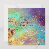 小さなキノコのエルフ、ピンク 緑 青の輝き 招待状 (裏面)