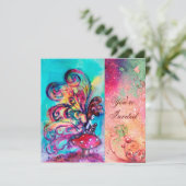 小さなキノコのエルフ、ピンク 緑 青の輝き 招待状 (スタンド正面)