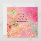 小さなキノコのエルフ、ピンク 緑 青の輝き 招待状 (裏面)