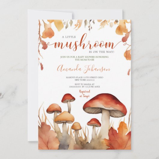 小さなキノコのフローラ秋キノコの赤ちゃんシャワー 招待状 (正面)