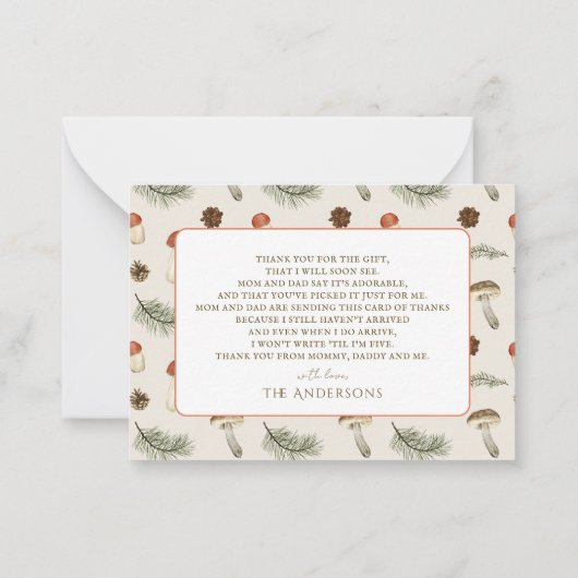 小さなキノコの赤ちゃんシャワーありがとう ノートカード (裏面)