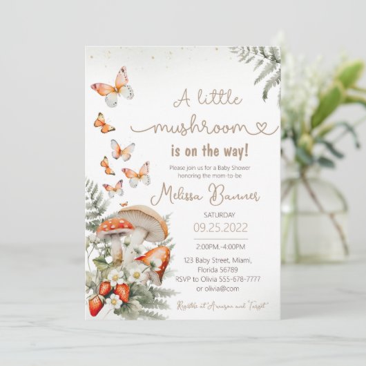 小さなキノコの赤ちゃんシャワーフォレスト 招待状 (スタンド正面)