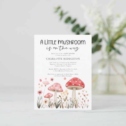 小さなキノコの野生の花の赤ちゃんシャワー ポストカード (スタンド正面)