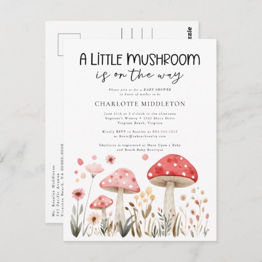小さなキノコの野生の花の赤ちゃんシャワー ポストカード (正面/裏面)