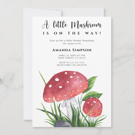 小さなキノコはベイビーシャワーInvitatiの途中にある 招待状 (正面)