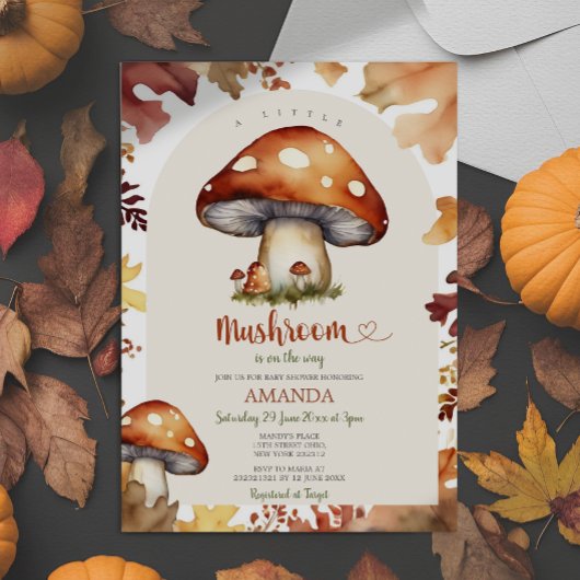 小さなキノコ秋キノコ秋の赤ちゃんシャワー 招待状