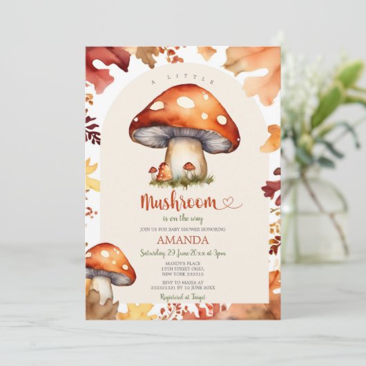 小さなキノコ秋キノコ秋の赤ちゃんシャワー 招待状 (スタンド正面)
