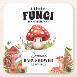 小さなキノコ蝶の蛾の赤ちゃんシャワー スクエアペーパーコースター