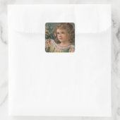 小さなキャンドルライトのクリスマスツリーを持つ天使 スクエアシール (バッグ)